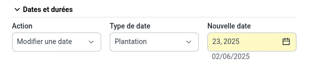 Formulaire de modification par lots, modification d’une date
