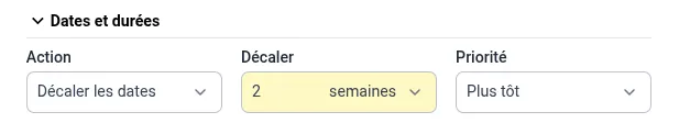 Formulaire de modification par lots, décalage des dates