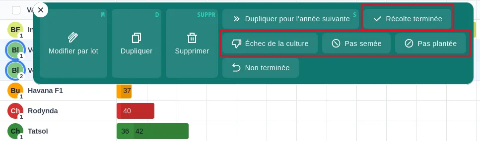 Boutons terminer des séries
