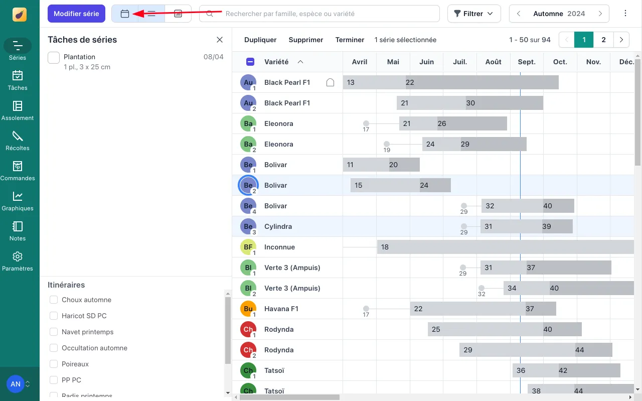 Panneau des tâches de série