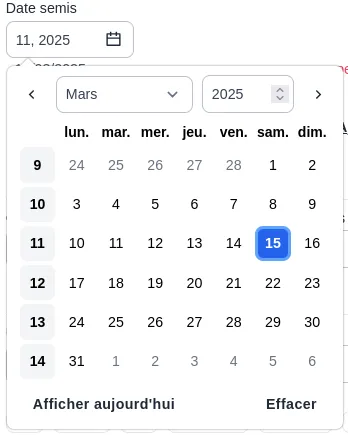 Champ date avec calendrier ouvert