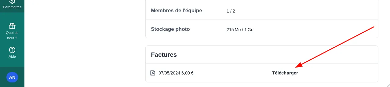 Téléchargement de factures