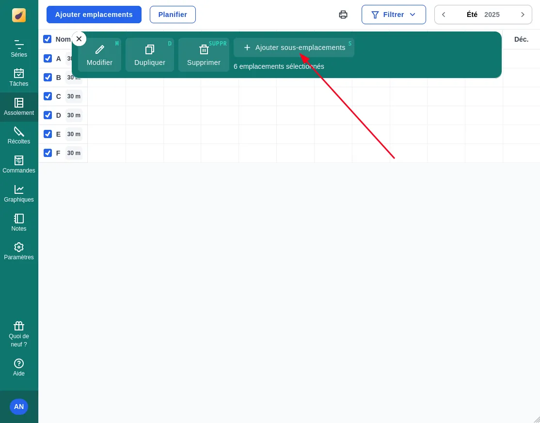 Bouton d'ajout de sous-emplacements