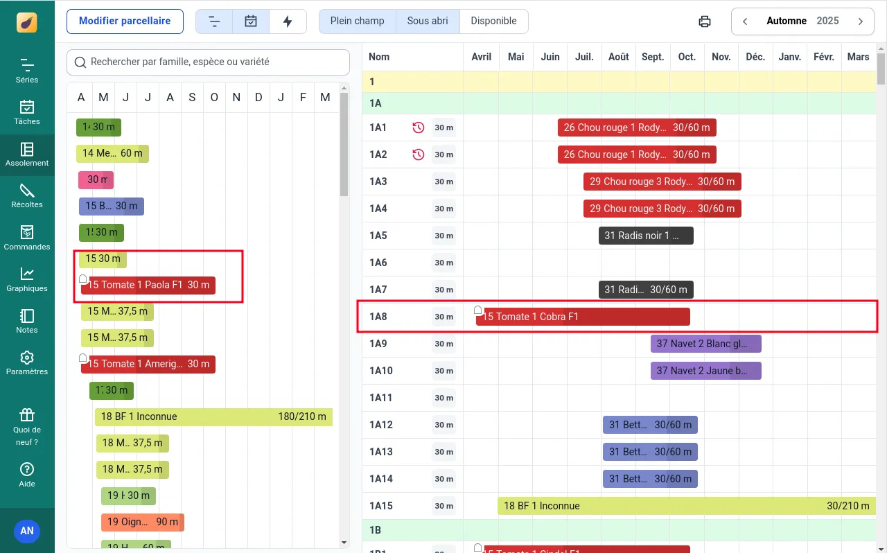 Série de tomate affectée
