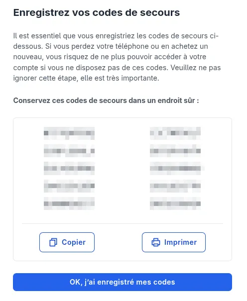 Codes de secours