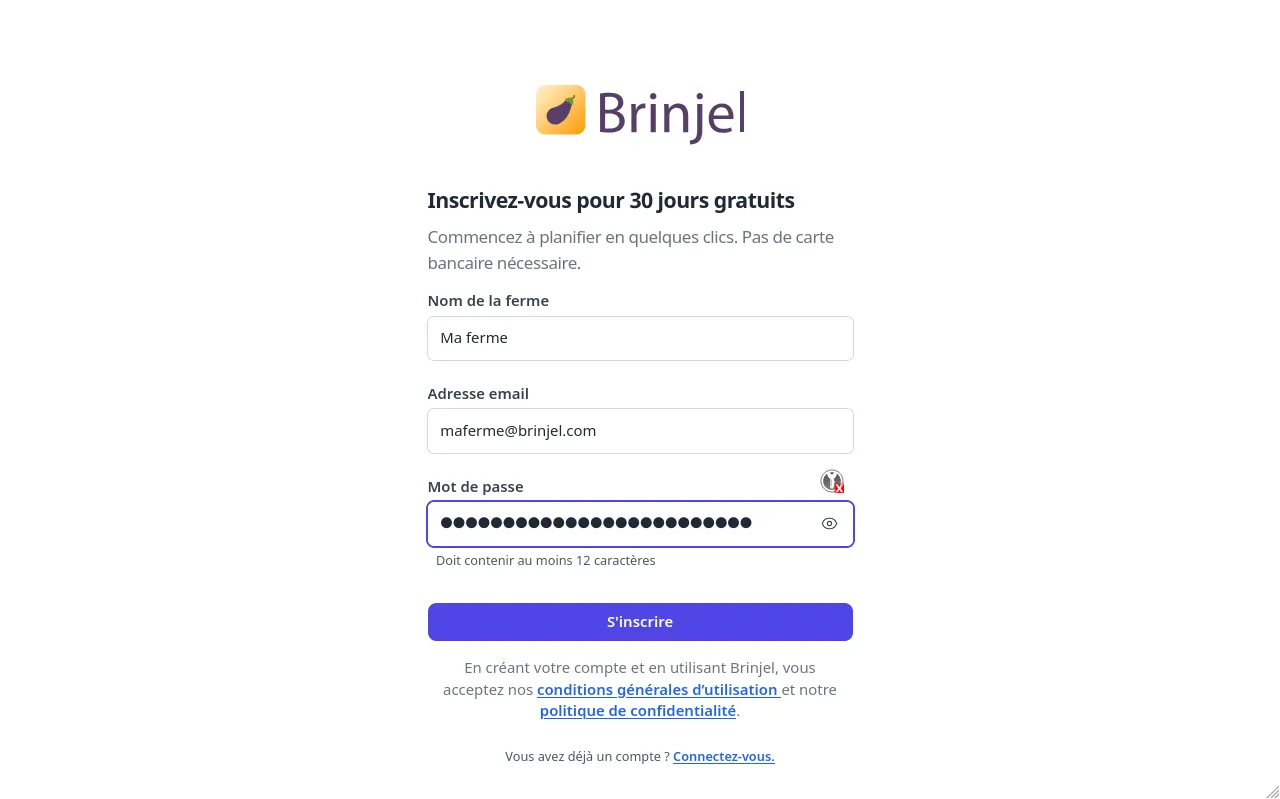 Créer un compte avec Brinjel