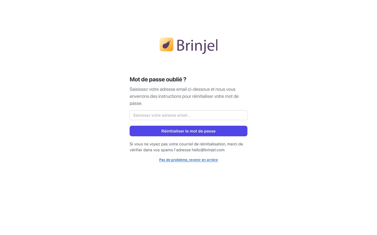 Formulaire de réinitialisation de mot de passe
