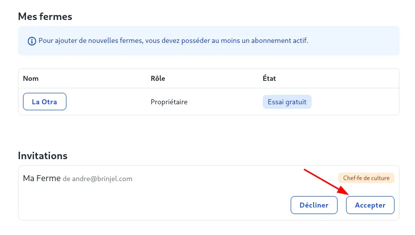 Membres de l&#x27;équipe, acceptation d&#x27;une invitation