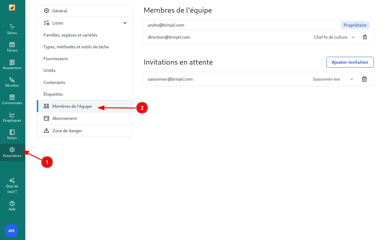 Membres de l'équipe, navigation