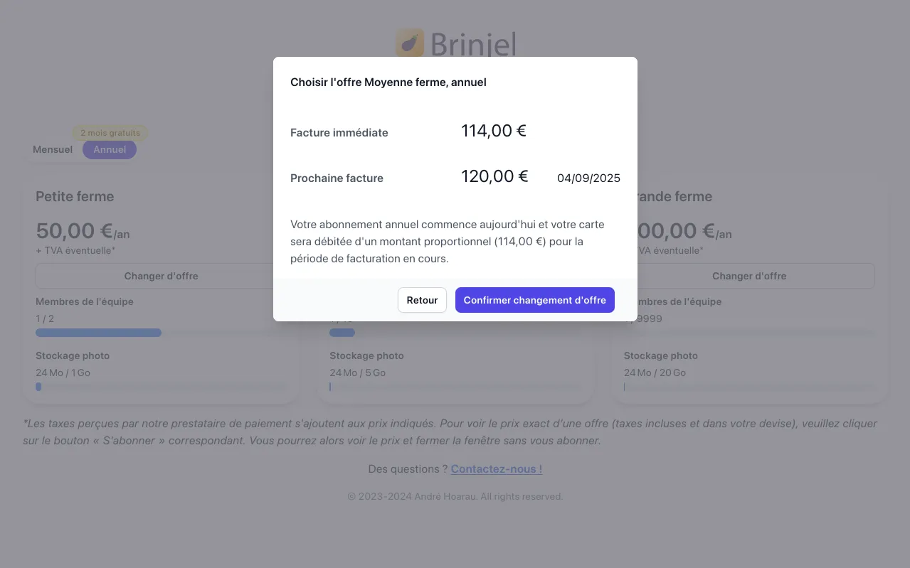 Prévisualisation du changement d'offre
