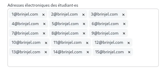 Formulaire de création de fermes de formation, champ adresses électroniques